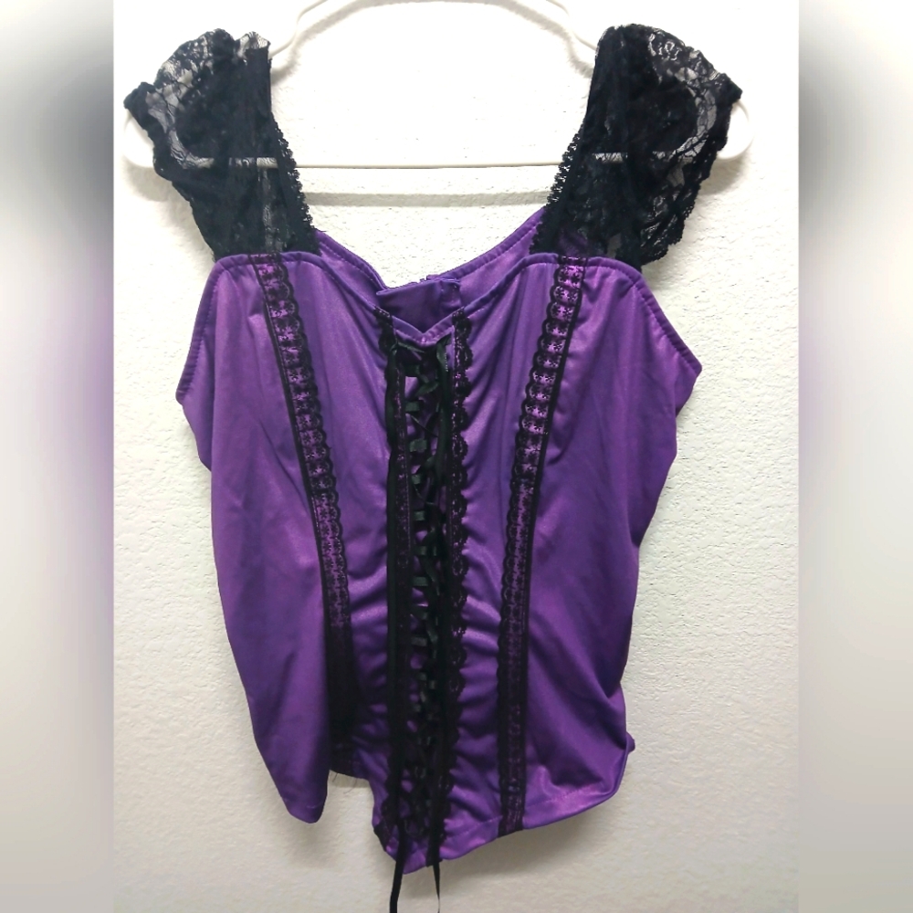 ☆ purple and black zip up goth corset / bustier